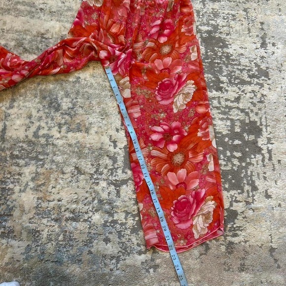 VTG Josie‎ Natori Silk semi sheer Floral Wide leg flowy Tie waist pants - Picture 7 of 8